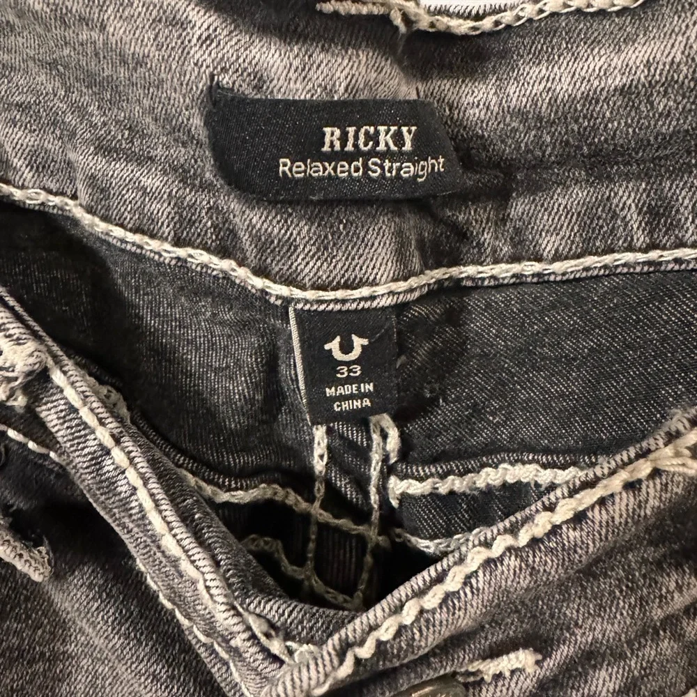 True Religion Ricky Super T Flap Charcoal Gray Straight Leg Jeans